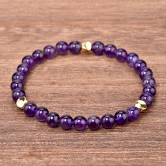 6mm Natural Amethyst Stone Bracelets Cute Beaded wrist Purple crystal Bracelet Copper Plated 14K Gold