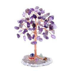 Amethyst Healing Crystals Stones Tree Wire Wrapped on Natural Agate Slice Base Home Desk Living Room Crystal Decor Mini Sized