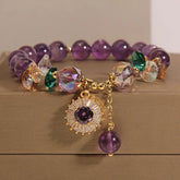 Natural Amethyst Bracelet Women's Light Luxury Wishing Lucky Cat Beaded Pendant Hand Chain Best Friend Bangles Jewelry Gift