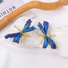1pc Natural Crystal Stone Black Tourmaline Aura Blue Flame Feather DIY Dragonfly Animal Decoration Wholesale