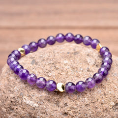 6mm Natural Amethyst Stone Bracelets Cute Beaded wrist Purple crystal Bracelet Copper Plated 14K Gold