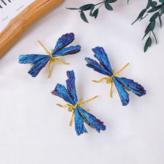 1pc Natural Crystal Stone Black Tourmaline Aura Blue Flame Feather DIY Dragonfly Animal Decoration Wholesale