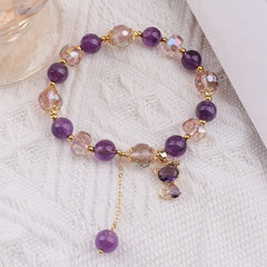 Natural Amethyst Bracelet Women's Light Luxury Wishing Lucky Cat Beaded Pendant Hand Chain Best Friend Bangles Jewelry Gift