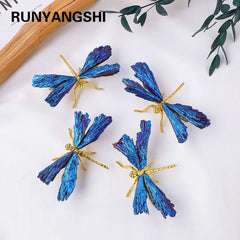 1pc Natural Crystal Stone Black Tourmaline Aura Blue Flame Feather DIY Dragonfly Animal Decoration Wholesale