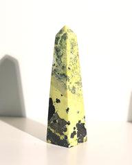 Serpentine w pyrite Obelisk 4 inch