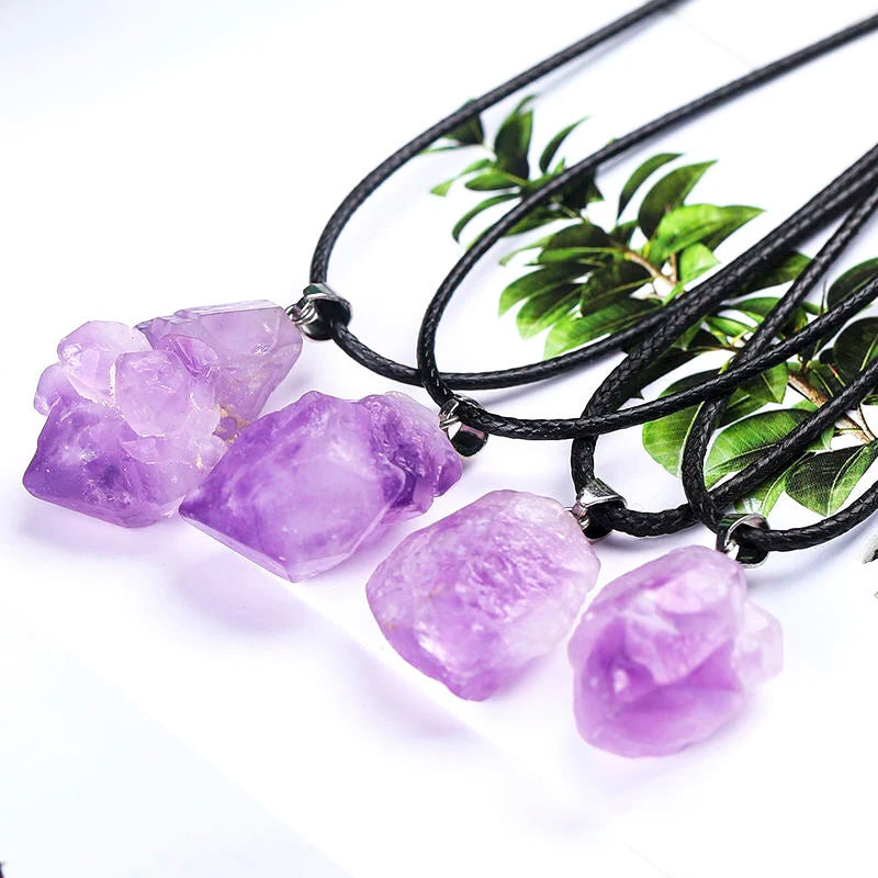 Natural Amethyst Irregular Rough Stone Pendant Clavicle Transparent Quartz Lady Fashion Jewelry Healing Lucky Necklace Gift
