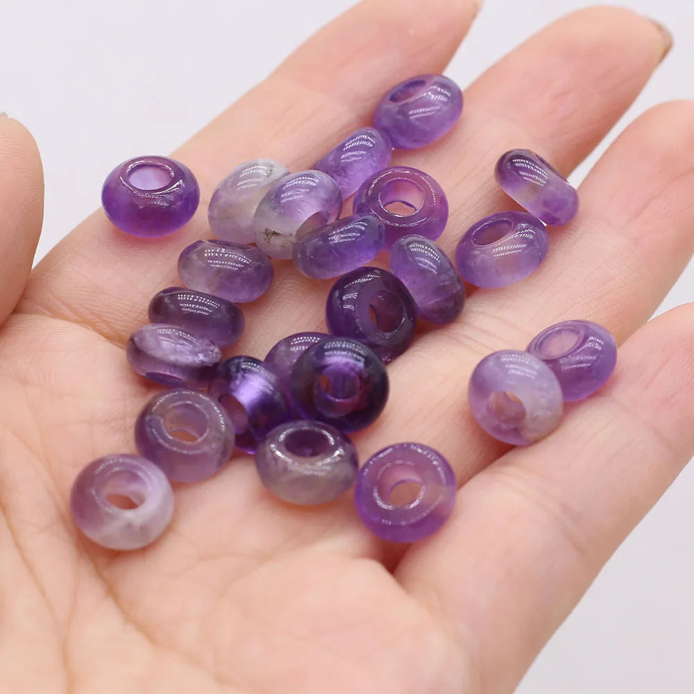 10pcs Natural Crystal Amethyst Large Hole Beads 4mm Hole Abacus Beads Lady Jewelry Making DIY Necklace Bracelet Accessory 5x10mm