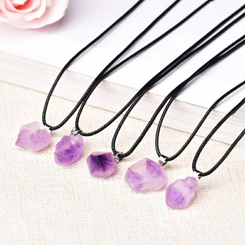 Natural Amethyst Irregular Rough Stone Pendant Clavicle Transparent Quartz Lady Fashion Jewelry Healing Lucky Necklace Gift