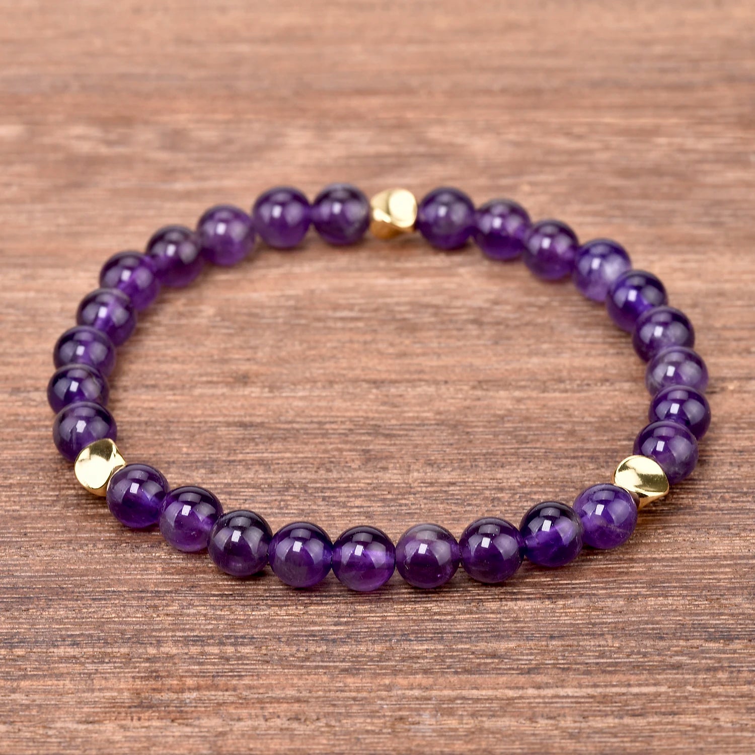 6mm Natural Amethyst Stone Bracelets Cute Beaded wrist Purple crystal Bracelet Copper Plated 14K Gold