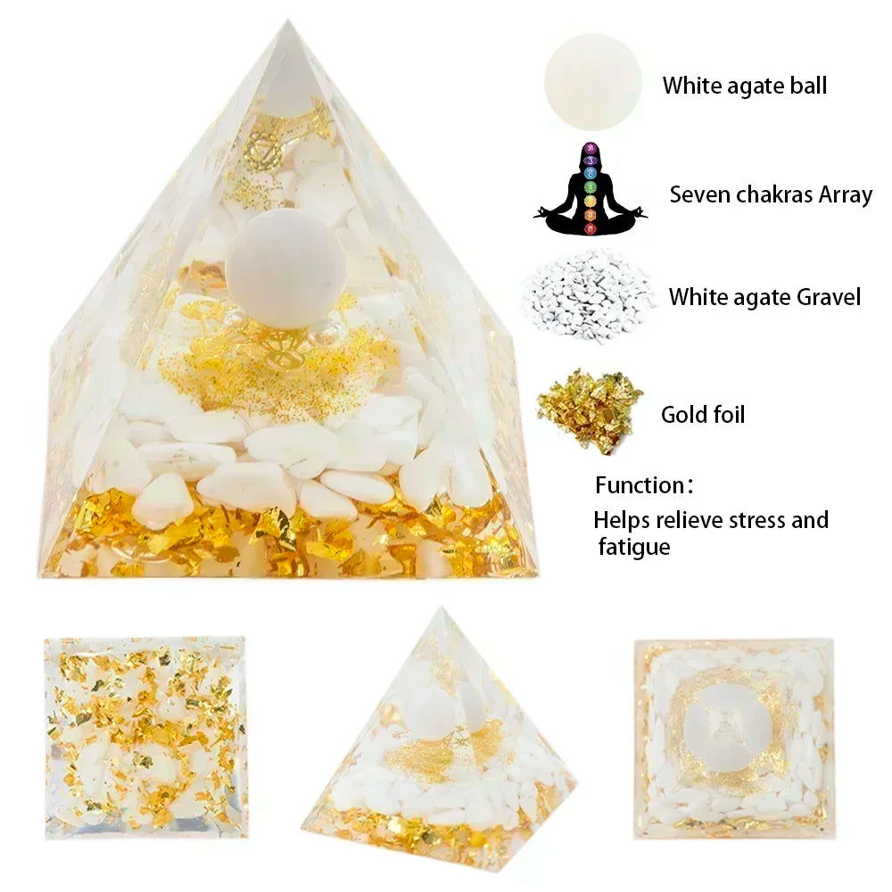 Natural Crystal Energy Generator Pyramid Peridot Amethyst Reiki Healing Chakra Resin Pyramid Egyptian Decor Room Decoration 1pc