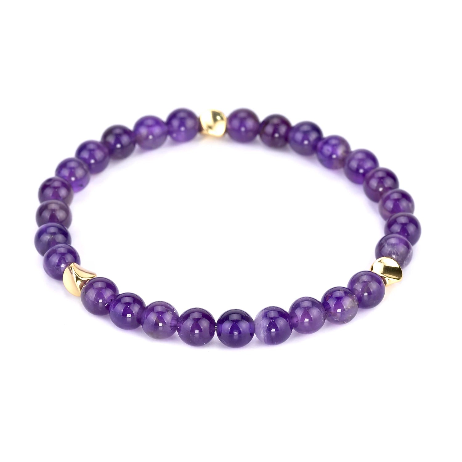 6mm Natural Amethyst Stone Bracelets Cute Beaded wrist Purple crystal Bracelet Copper Plated 14K Gold