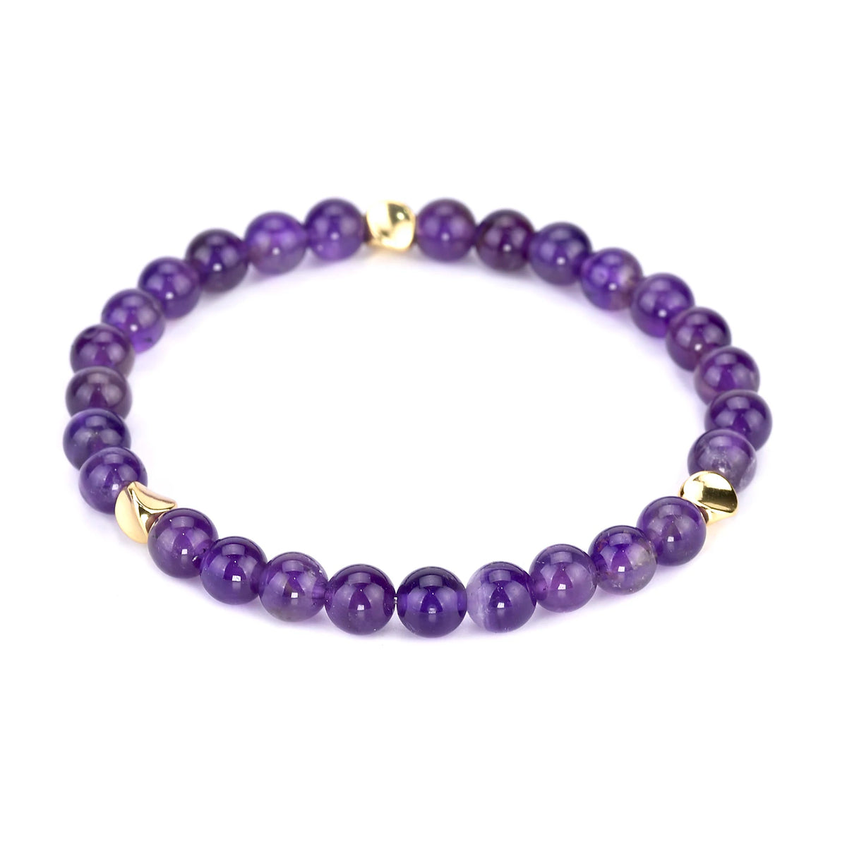 6mm Natural Amethyst Stone Bracelets Cute Beaded wrist Purple crystal Bracelet Copper Plated 14K Gold