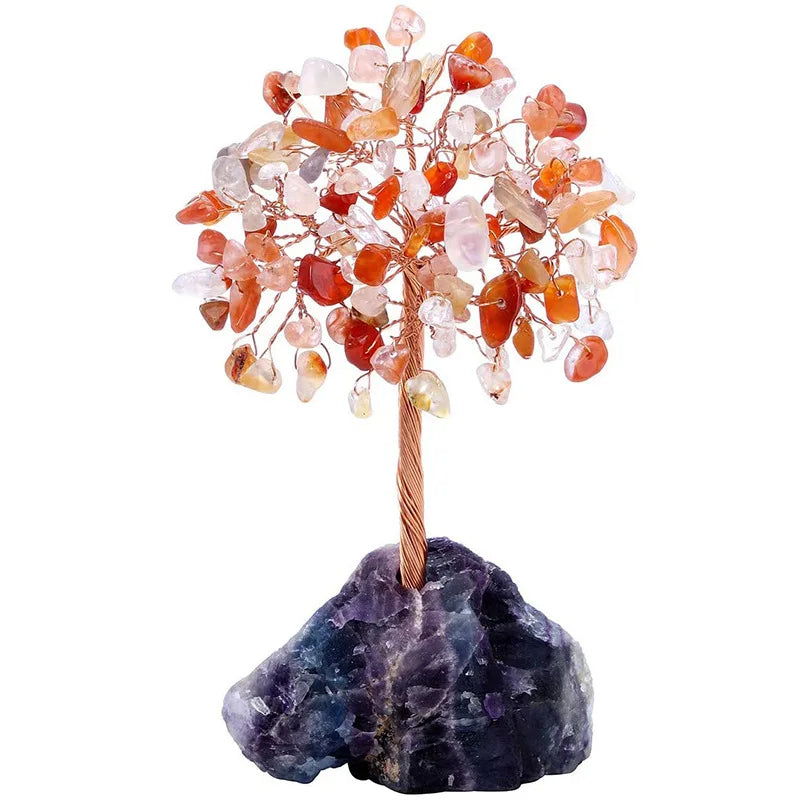 Amethyst Healing Crystals Stones Tree Wire Wrapped on Natural Agate Slice Base Home Desk Living Room Crystal Decor Mini Sized
