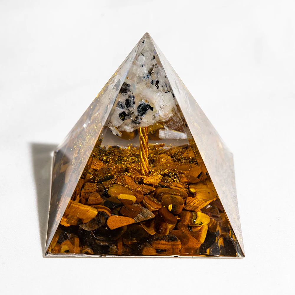 Natural Crystal Energy Generator Pyramid Peridot Amethyst Reiki Healing Chakra Resin Pyramid Egyptian Decor Room Decoration 1pc