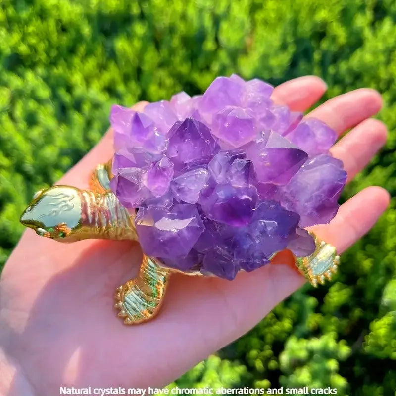 1pc Natural Amethyst Teeth Tortoise Gemstone Animal Turtle Statue Home Decoration Gifts
