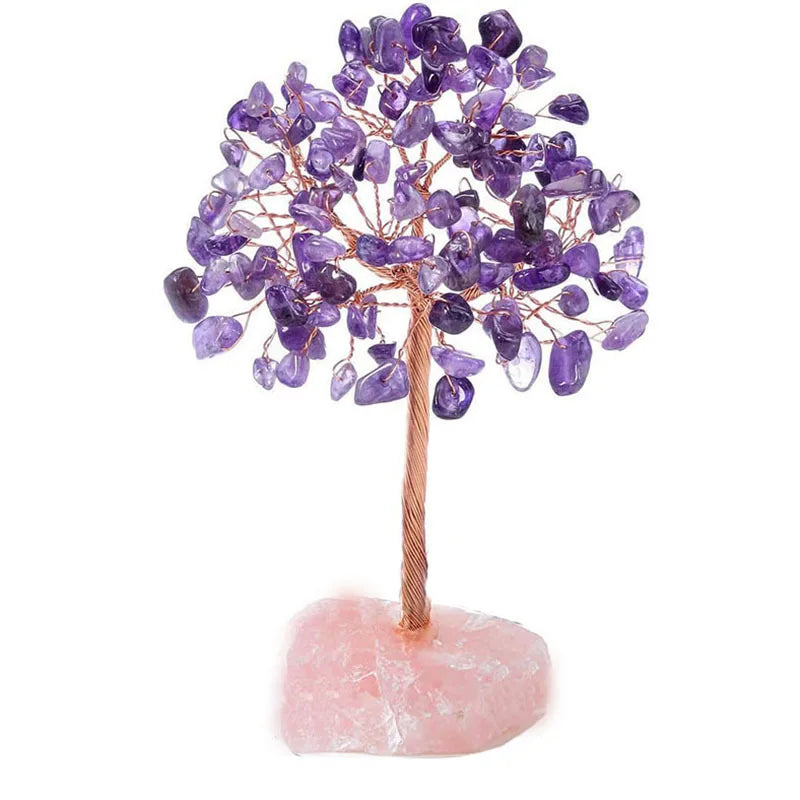 Amethyst Healing Crystals Stones Tree Wire Wrapped on Natural Agate Slice Base Home Desk Living Room Crystal Decor Mini Sized