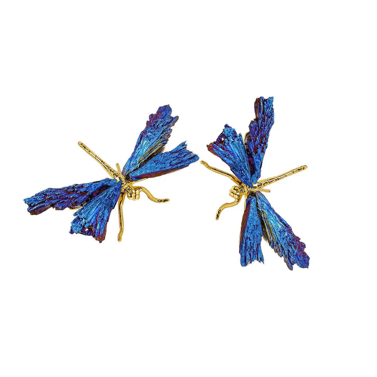 1pc Natural Crystal Stone Black Tourmaline Aura Blue Flame Feather DIY Dragonfly Animal Decoration Wholesale
