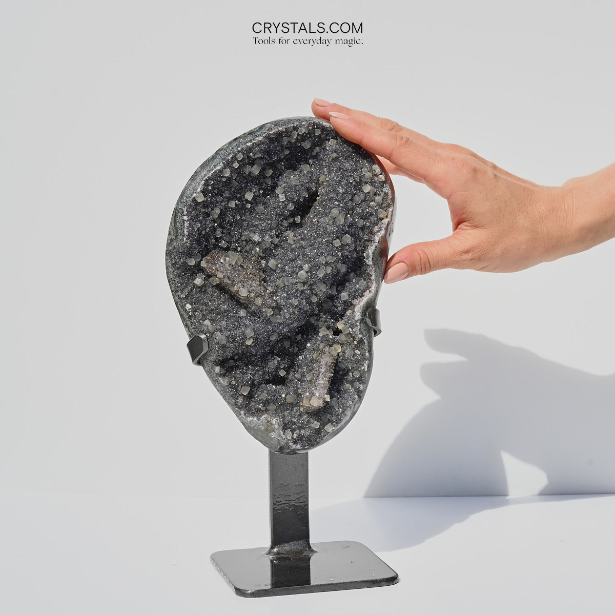 Green Amethyst w/ Calcite Geode on Stand 11 inch
