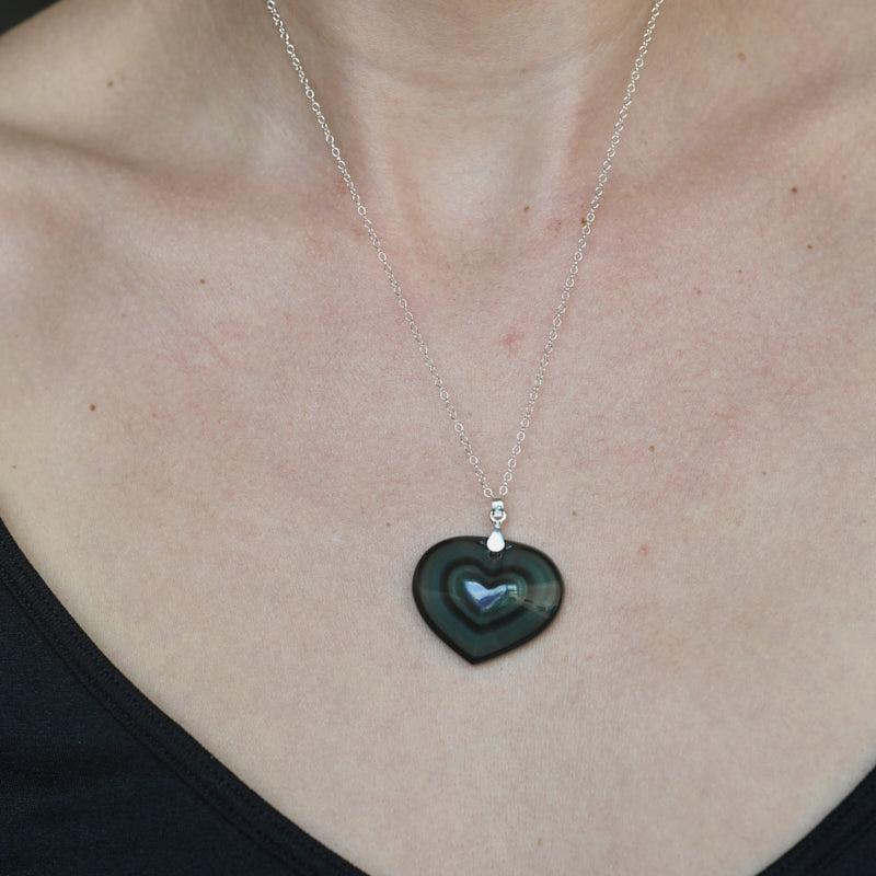 Rainbow Obsidian Heart Necklace