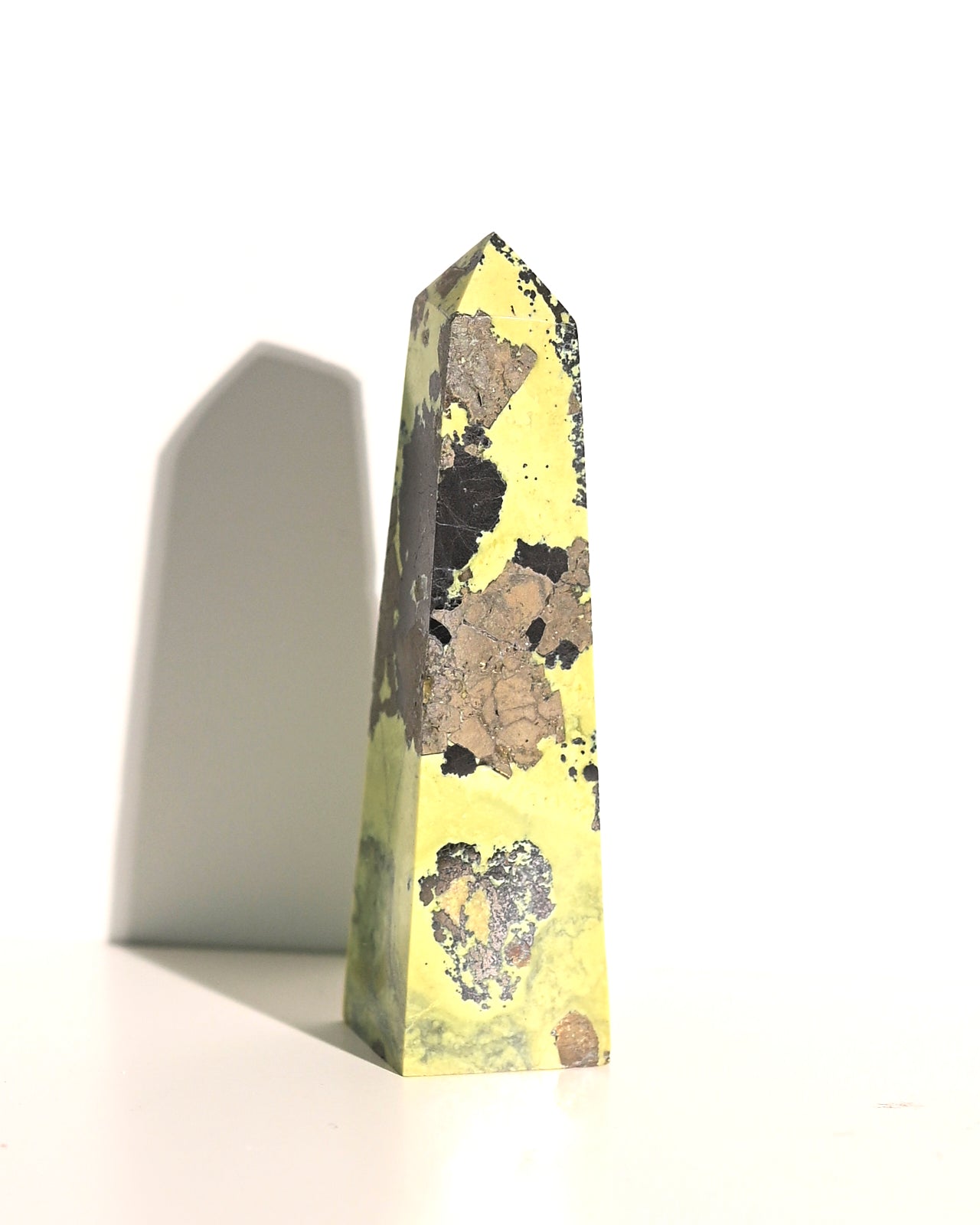 Serpentine w pyrite Obelisk 4 inch