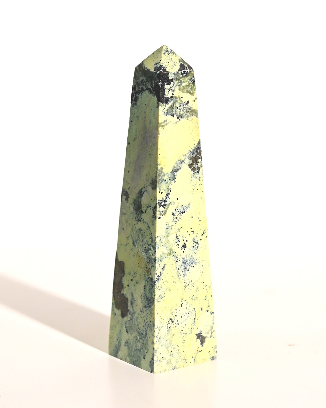 Serpentine w pyrite Obelisk 4 inch